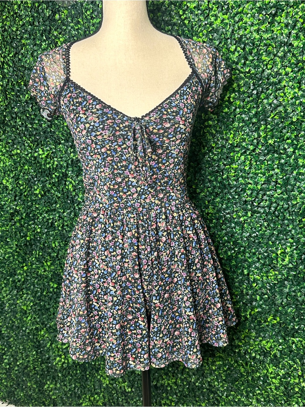 Urban Outfitters Floral Mesh Romper Babydoll Playsuit Fairy Grunge Y2K M